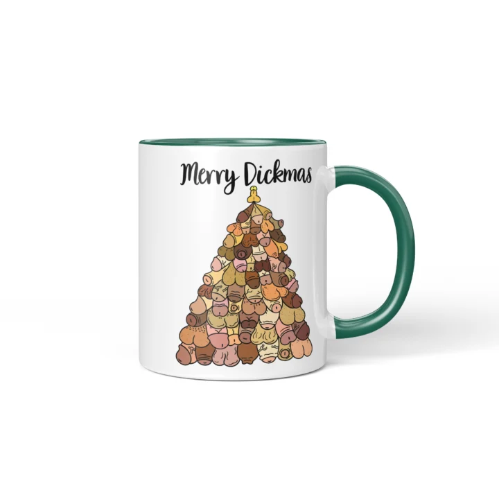 Christmas Tree Penis Mug - Naughty Secret Santa Gift - Dark Green mug mockup
