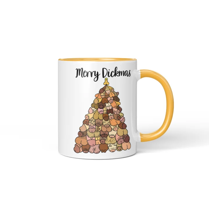 Christmas Tree Penis Mug - Naughty Secret Santa Gift - Golden Yellow mug mockup