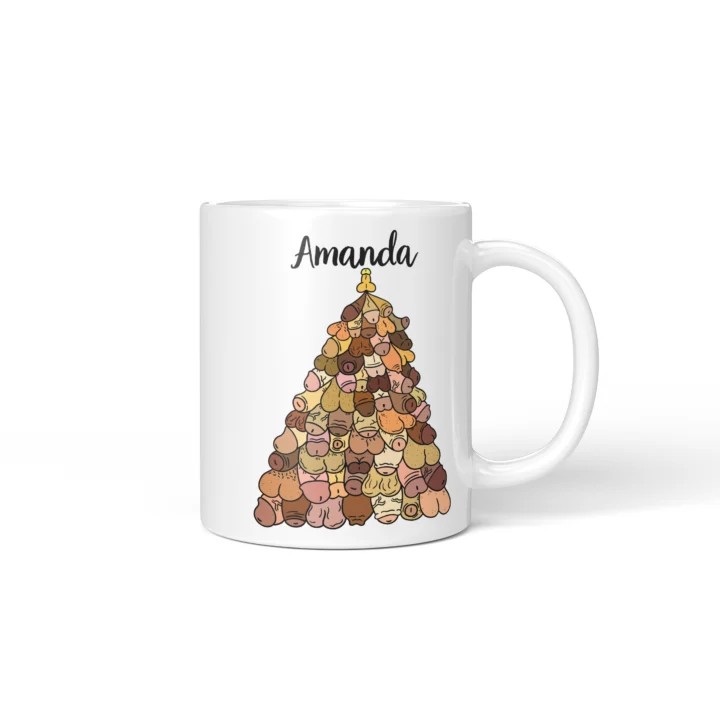 Christmas Tree Penis Mug - Naughty Secret Santa Gift - Personalized 11 oz White mug mockup