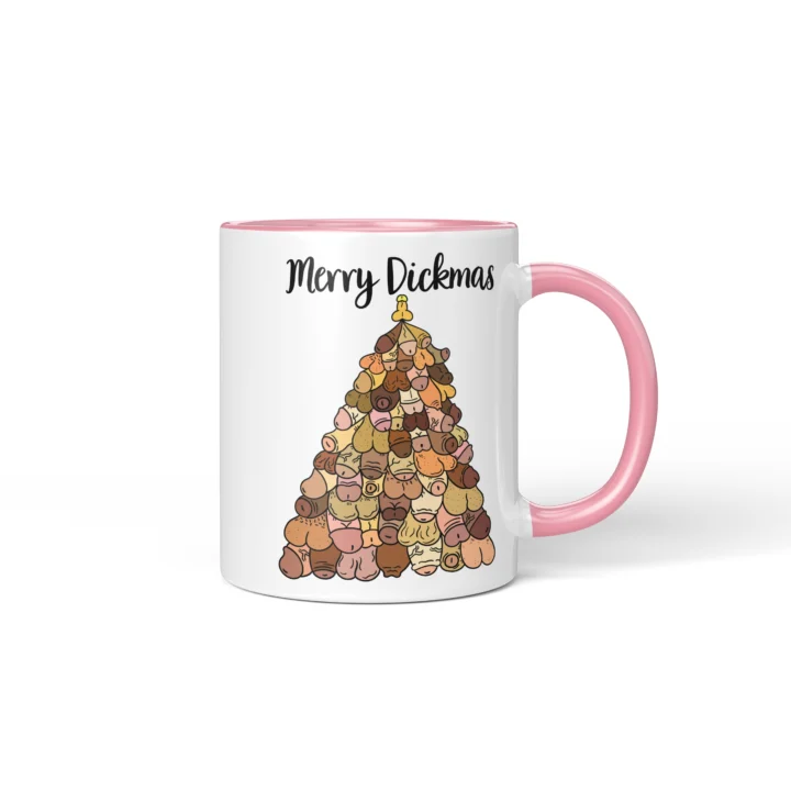Christmas Tree Penis Mug - Naughty Secret Santa Gift - Pink mug mockup