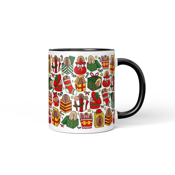 Christmas Vagina Mug - Naughty Secret Santa Gift - Black mug mockup