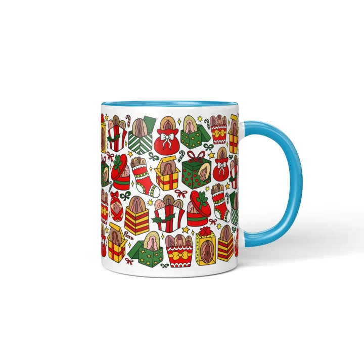 Christmas Vagina Mug - Naughty Secret Santa Gift - Blue mug mockup
