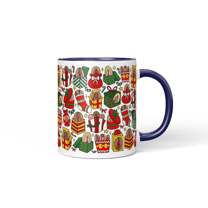Christmas Vagina Mug - Naughty Secret Santa Gift - Dark Blue mug mockup