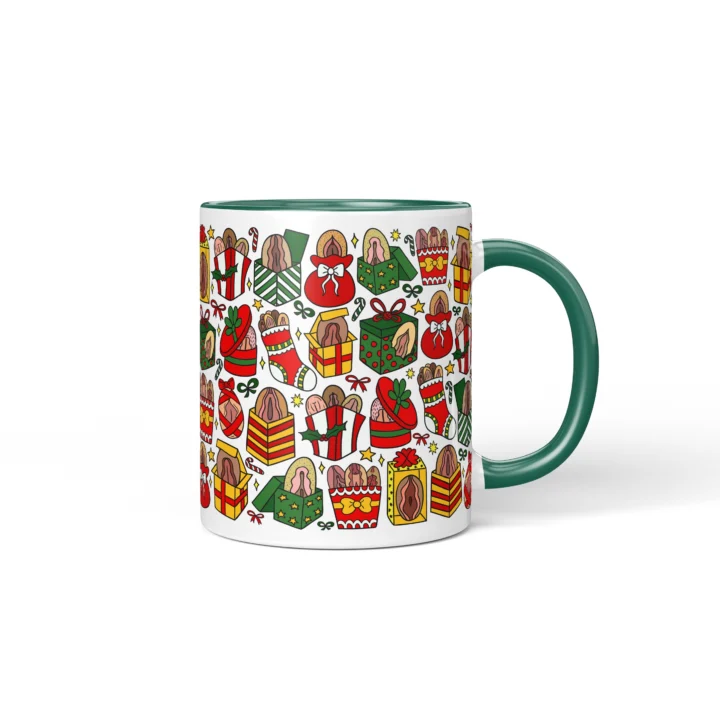 Christmas Vagina Mug - Naughty Secret Santa Gift - Dark Green mug mockup