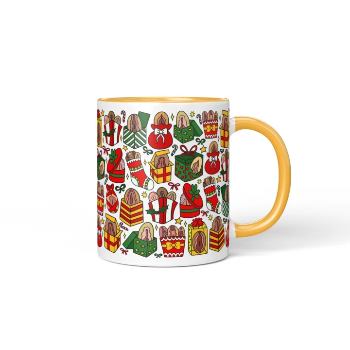 Christmas Vagina Mug - Naughty Secret Santa Gift - Golden Yellow mug mockup