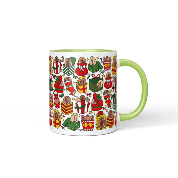Christmas Vagina Mug - Naughty Secret Santa Gift - Green mug mockup
