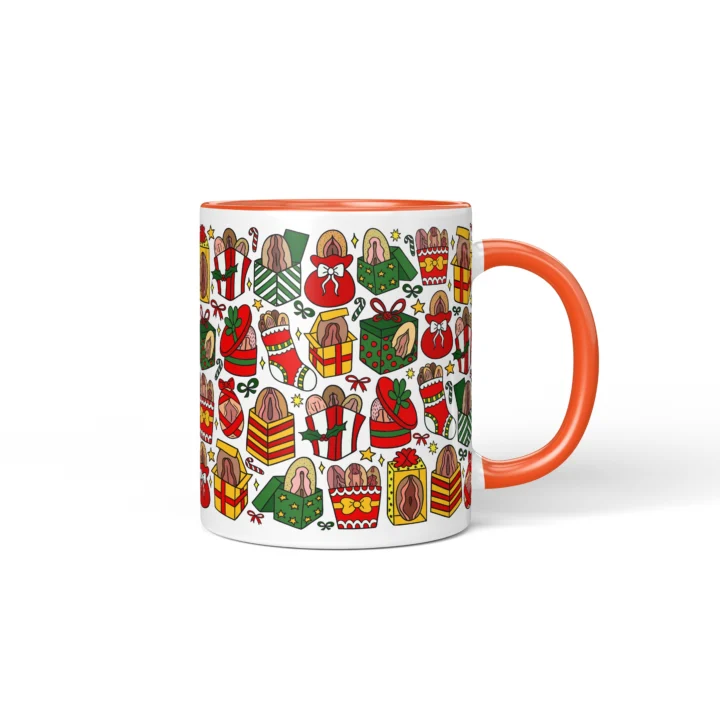 Christmas Vagina Mug - Naughty Secret Santa Gift - Orange mug mockup
