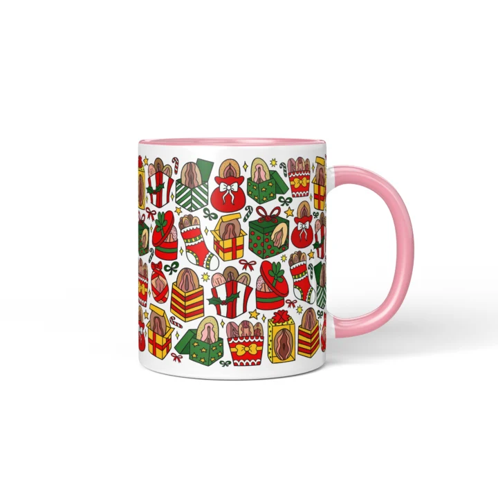 Christmas Vagina Mug - Naughty Secret Santa Gift - Pink mug mockup
