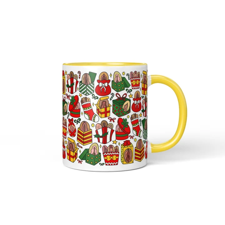 Christmas Vagina Mug - Naughty Secret Santa Gift - Yellow mug mockup