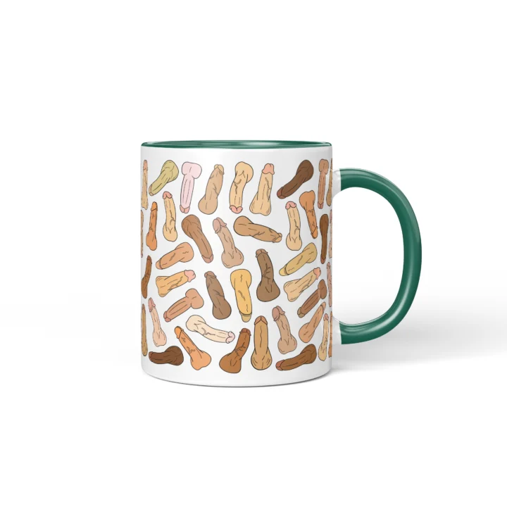 Classic Penis Mug - Cheeky Anatomy Art Gift - Dark Green mug mockup