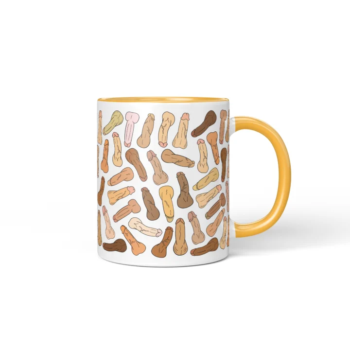 Classic Penis Mug - Cheeky Anatomy Art Gift - Golden Yellow mug mockup