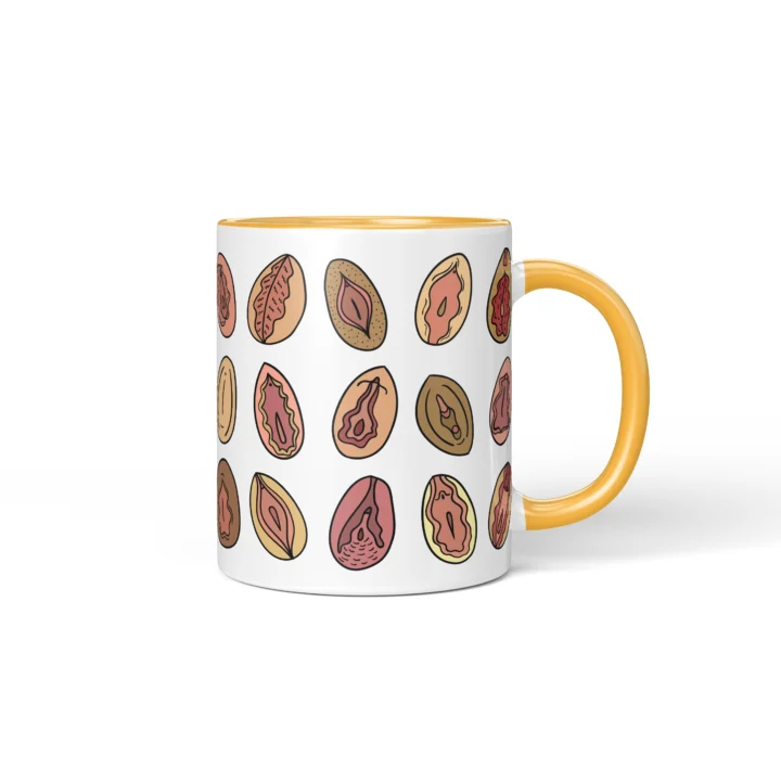 Classic Vagina Mug - Cheeky Vulva Art Gift - Golden Yellow mug mockup