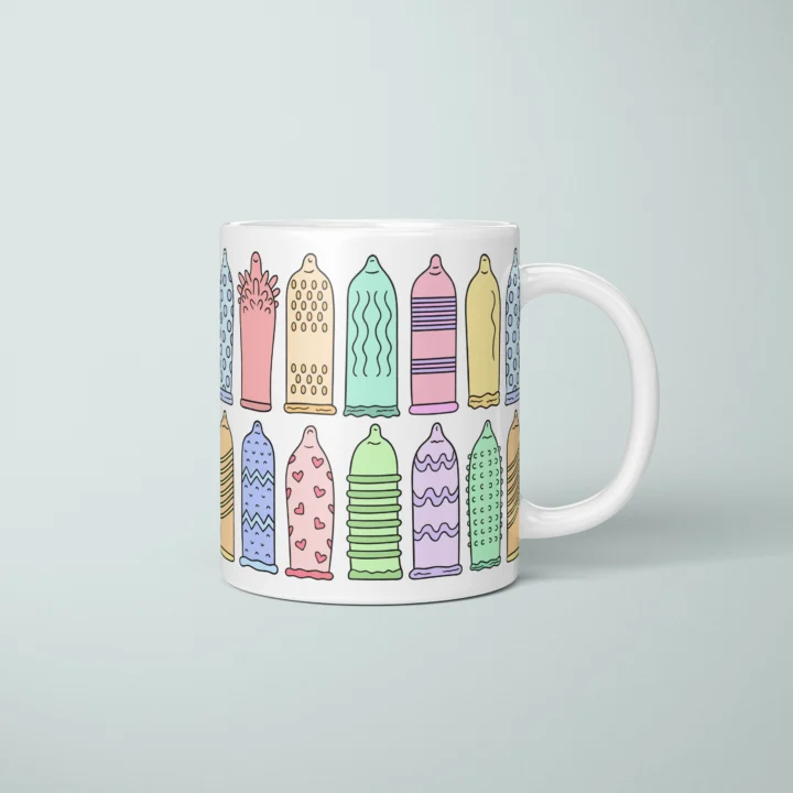 Condom Pattern Mug – Rude Safe Sex Gift - primary mug mockup