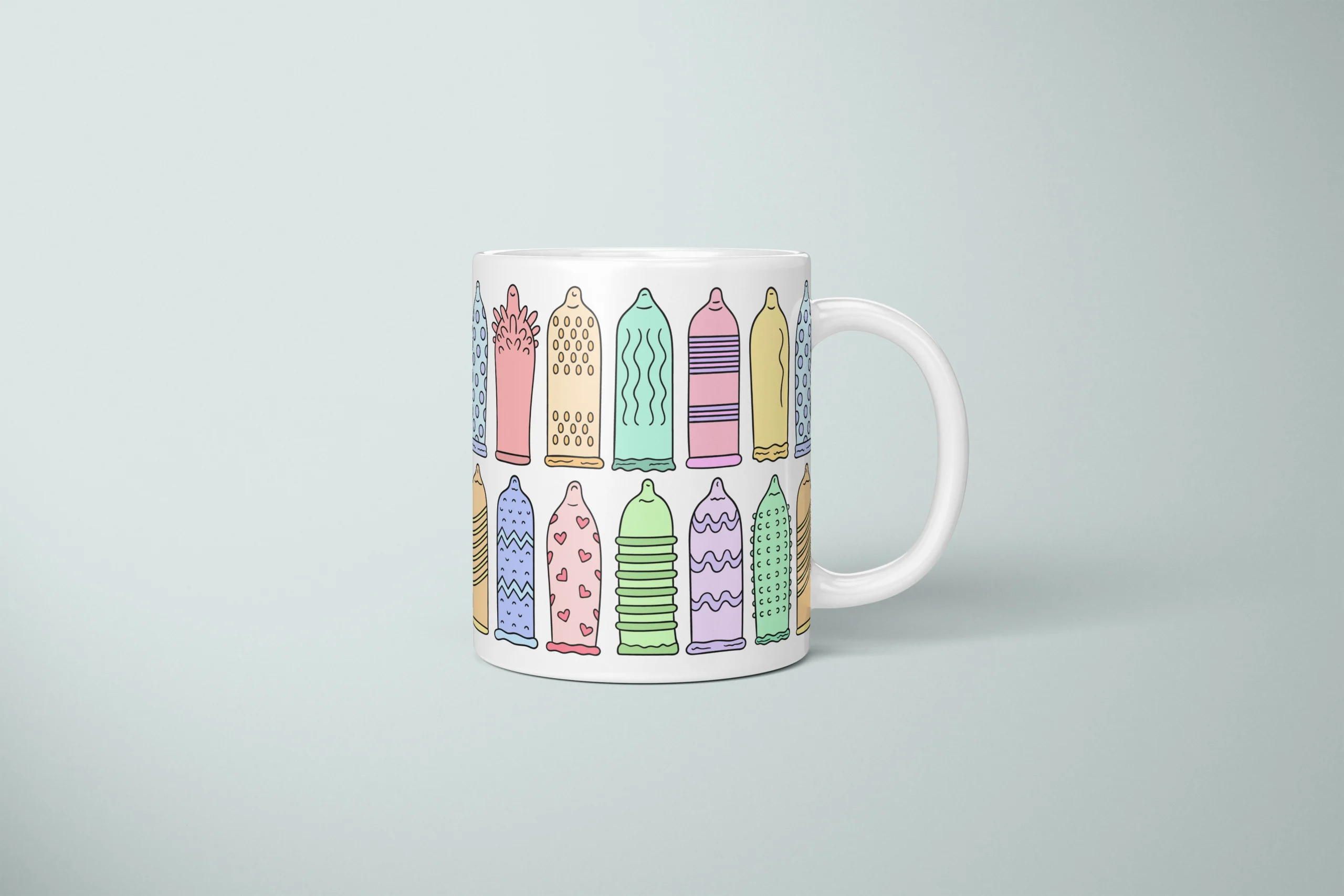 Condom Pattern Mug – Rude Safe Sex Gift - primary mug mockup