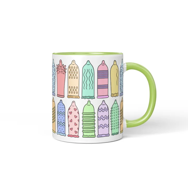 Condom Pattern Penis Mug - Rude Safe Sex Gift - Green mug mockup