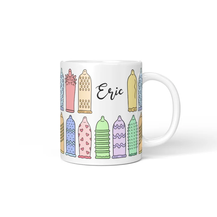 Condom Pattern Penis Mug - Rude Safe Sex Gift - Personalized 11 oz White mug mockup
