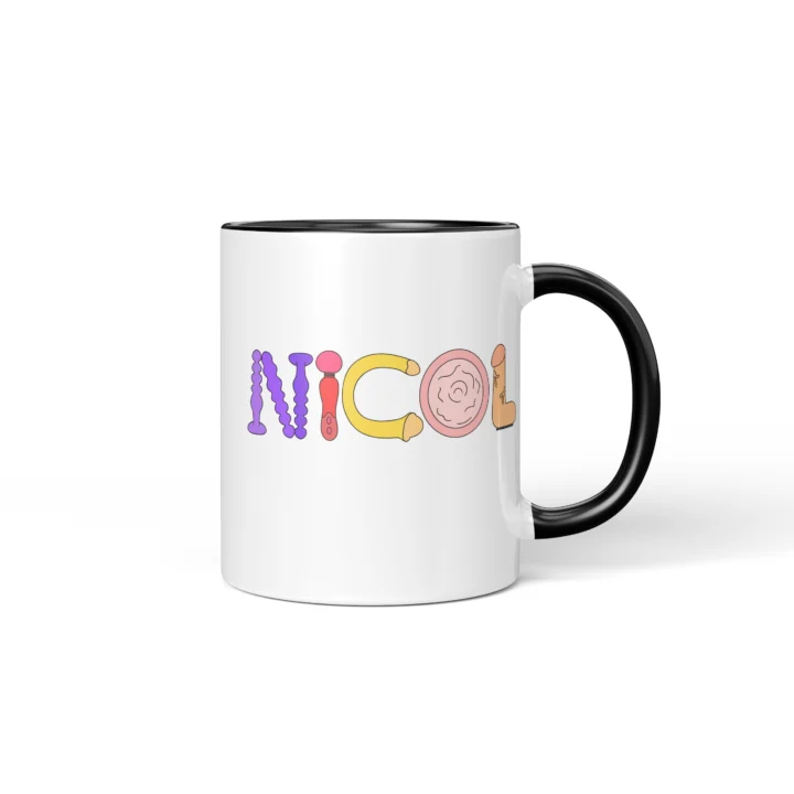 Custom Name Adult Humor Mug - Personalized Naughty Letter Gift - Black mug mockup