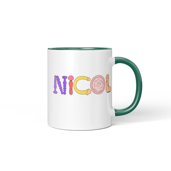 Custom Name Adult Humor Mug - Personalized Naughty Letter Gift - Dark Green mug mockup