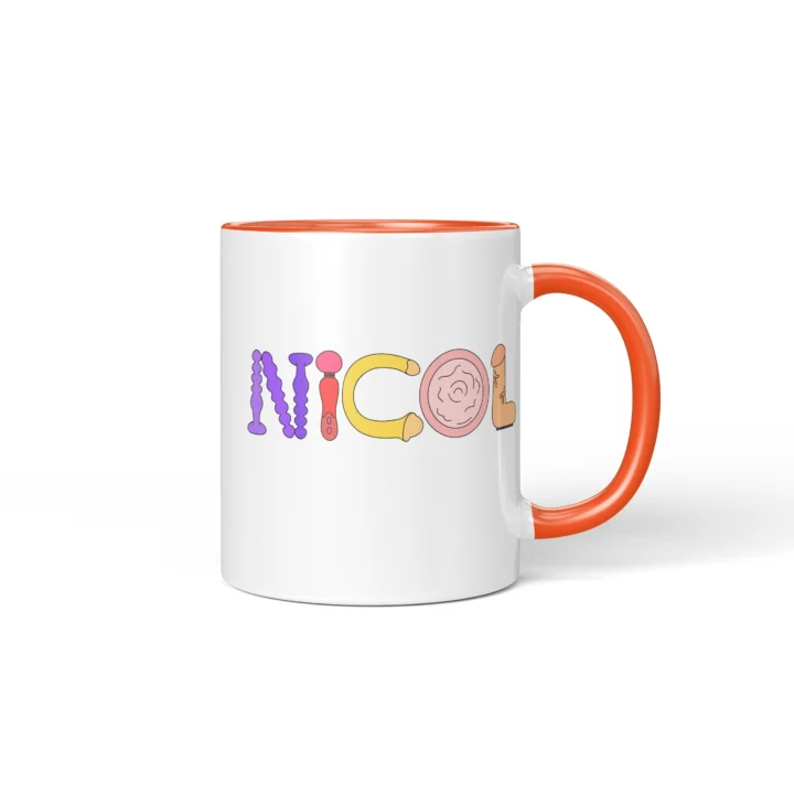 Custom Name Adult Humor Mug - Personalized Naughty Letter Gift - Orange mug mockup