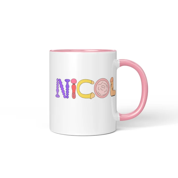 Custom Name Adult Humor Mug - Personalized Naughty Letter Gift - Pink mug mockup