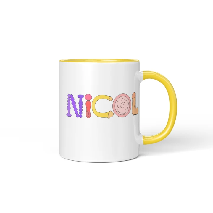 Custom Name Adult Humor Mug - Personalized Naughty Letter Gift - Yellow mug mockup