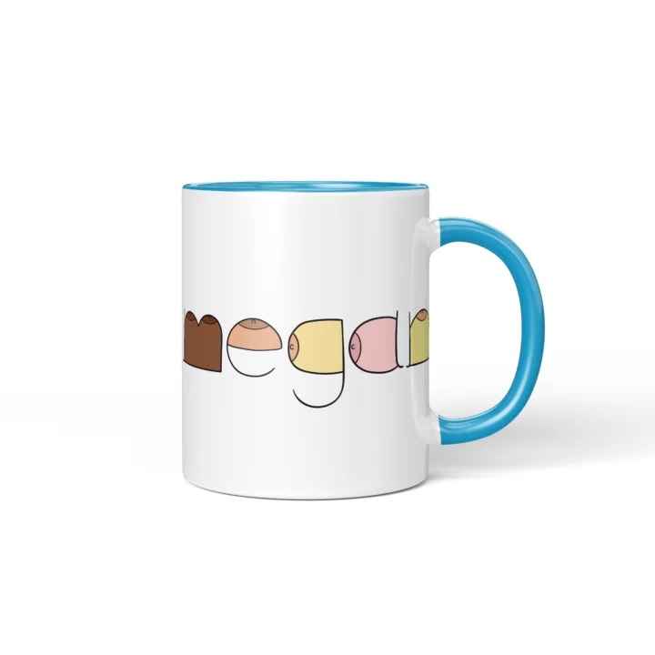 Custom Name Boobs Mug – Personalized Cheeky Letter Gift - Blue mug mockup