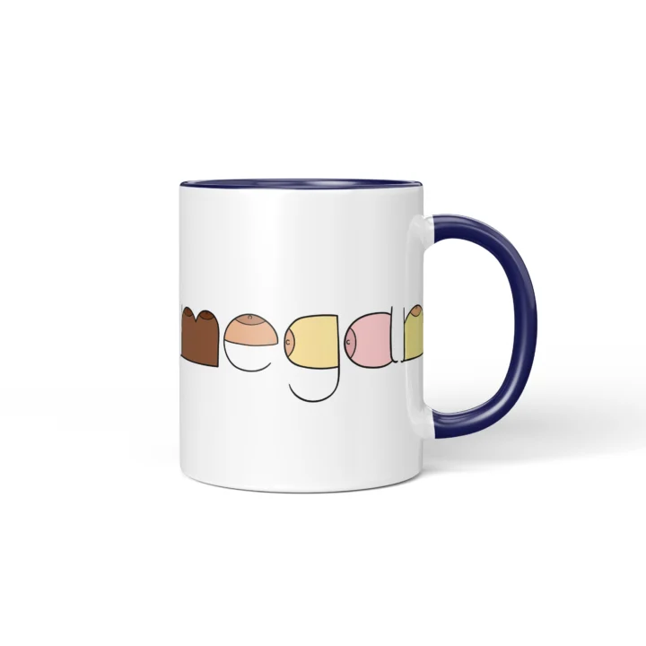 Custom Name Boobs Mug – Personalized Cheeky Letter Gift - Dark Blue mug mockup