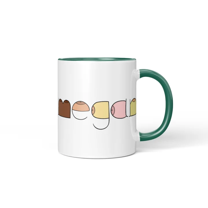 Custom Name Boobs Mug – Personalized Cheeky Letter Gift - Dark Green mug mockup