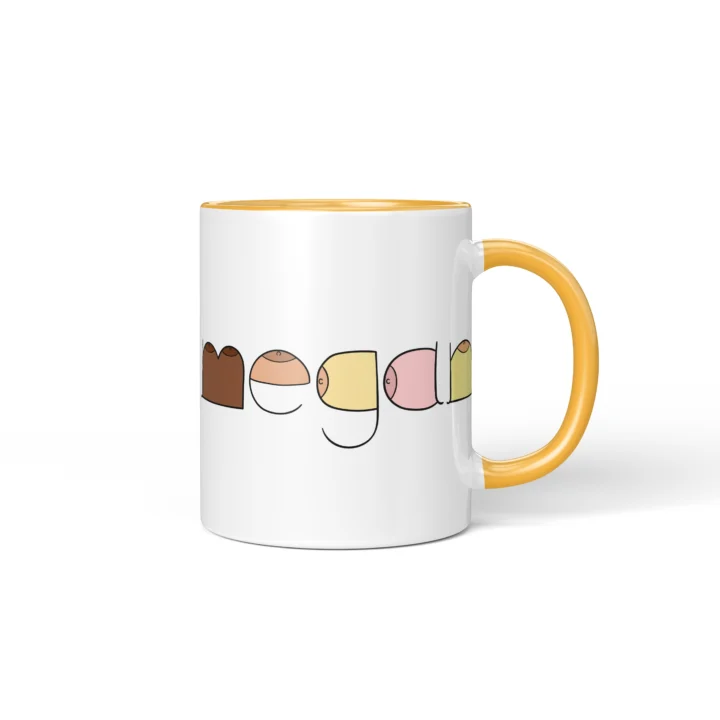 Custom Name Boobs Mug – Personalized Cheeky Letter Gift - Golden Yellow mug mockup