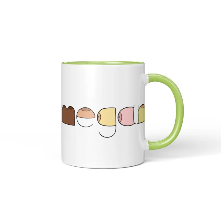 Custom Name Boobs Mug – Personalized Cheeky Letter Gift - Green mug mockup