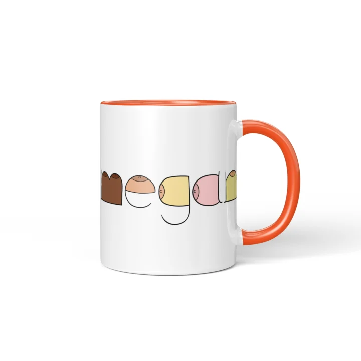 Custom Name Boobs Mug – Personalized Cheeky Letter Gift - Orange mug mockup