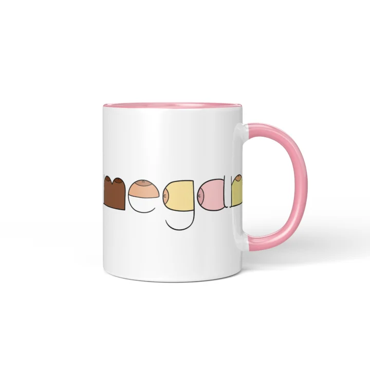 Custom Name Boobs Mug – Personalized Cheeky Letter Gift - Pink mug mockup