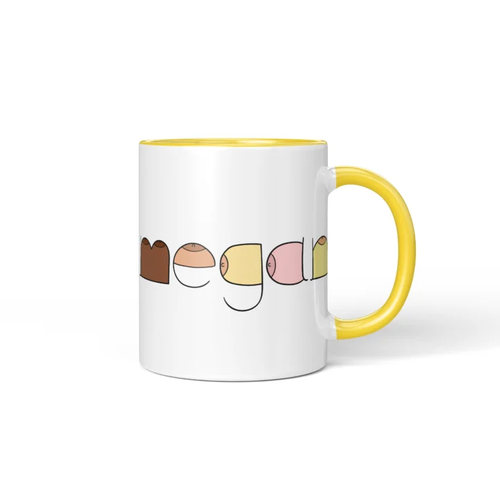Custom Name Boobs Mug – Personalized Cheeky Letter Gift - Yellow mug mockup
