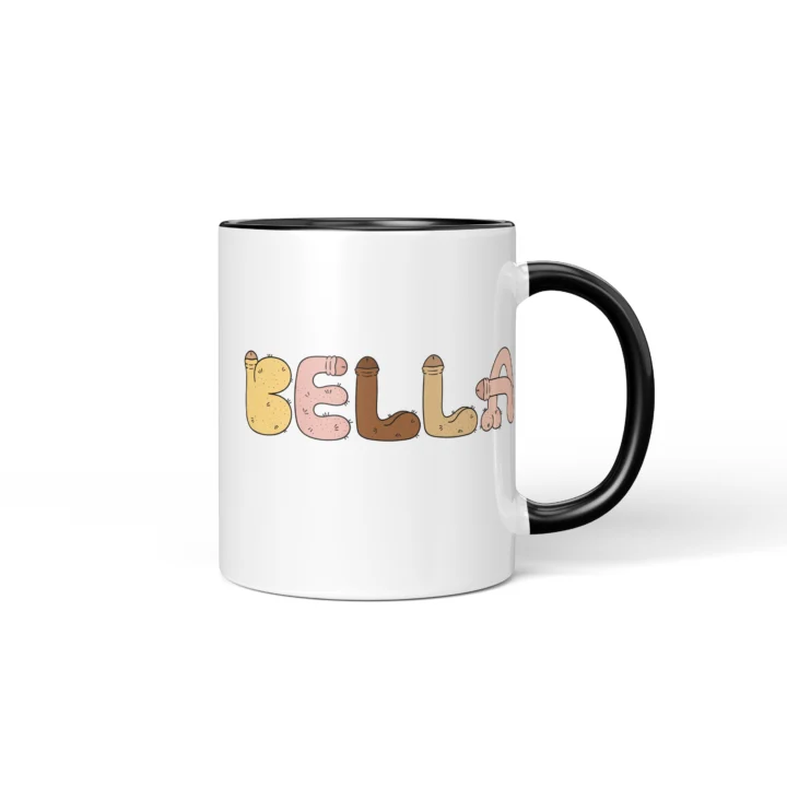 Custom Name Penis Mug - Personalized Letter Gift - Black mug mockup