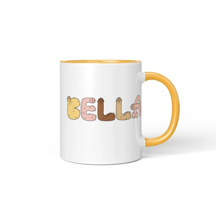 Custom Name Penis Mug - Personalized Letter Gift - Golden Yellow mug mockup
