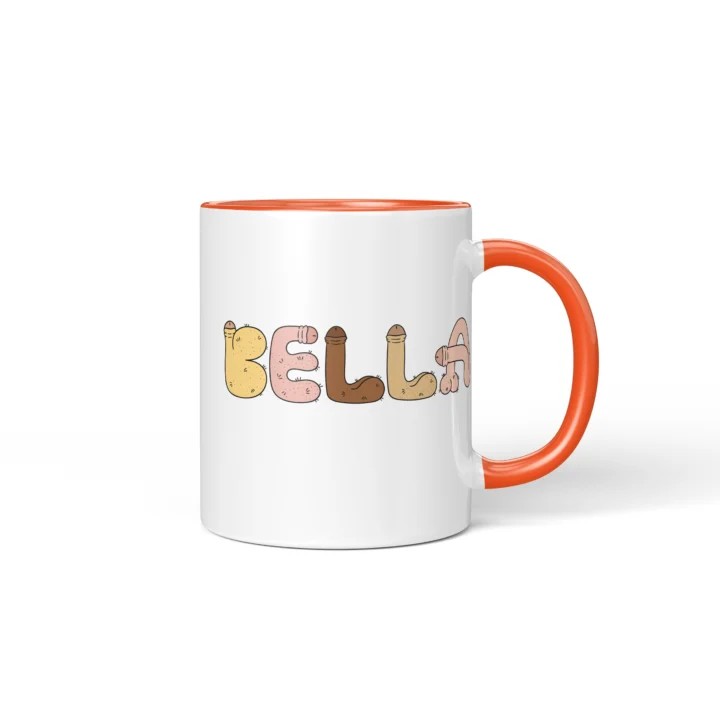 Custom Name Penis Mug - Personalized Letter Gift - Orange mug mockup