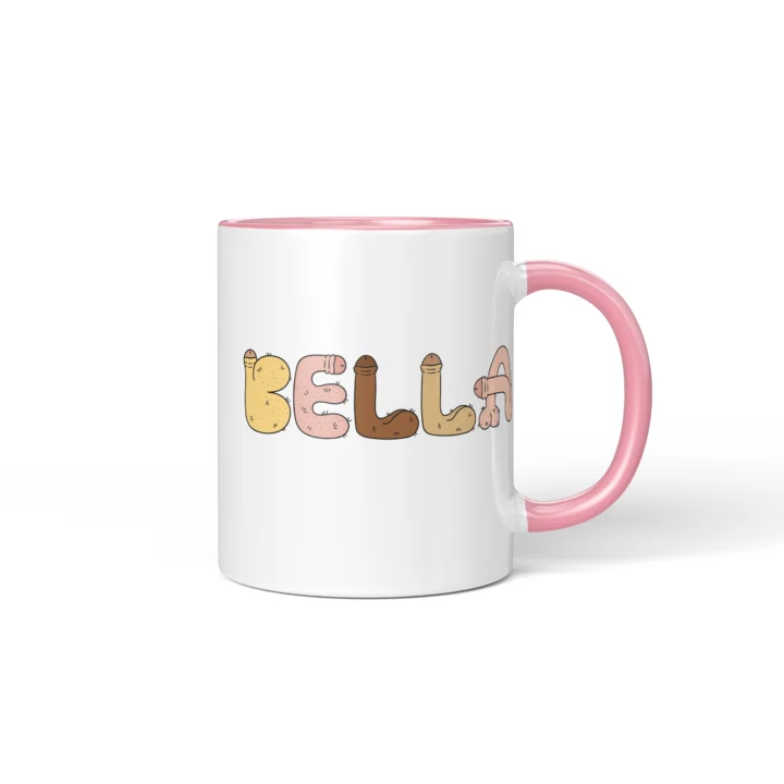 Custom Name Penis Mug - Personalized Letter Gift - Pink mug mockup