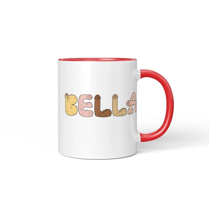 Custom Name Penis Mug - Personalized Letter Gift - Red mug mockup