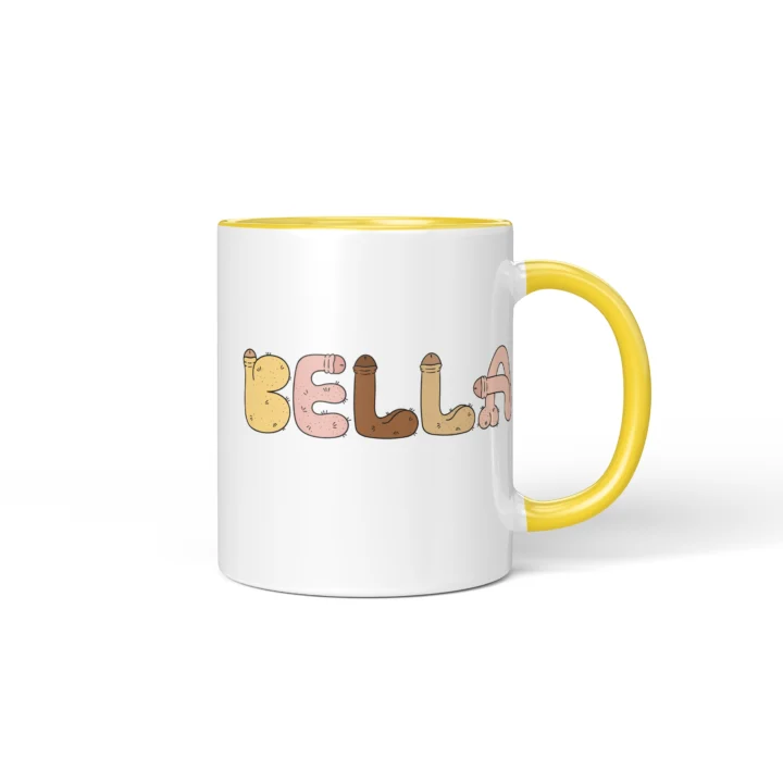 Custom Name Penis Mug - Personalized Letter Gift - Yellow mug mockup