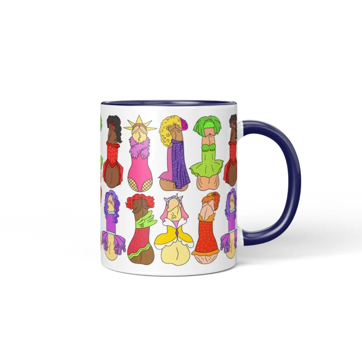 Drag Queen Penis Mug - Campy Pride Humor Gift - Dark Blue mug mockup