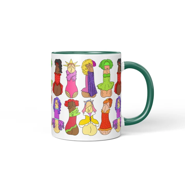 Drag Queen Penis Mug - Campy Pride Humor Gift - Dark Green mug mockup