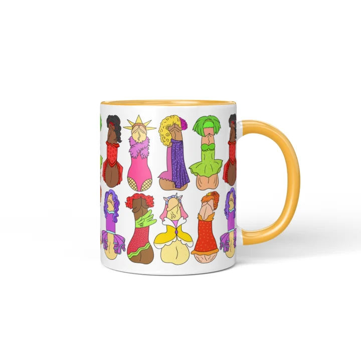 Drag Queen Penis Mug - Campy Pride Humor Gift - Golden Yellow mug mockup
