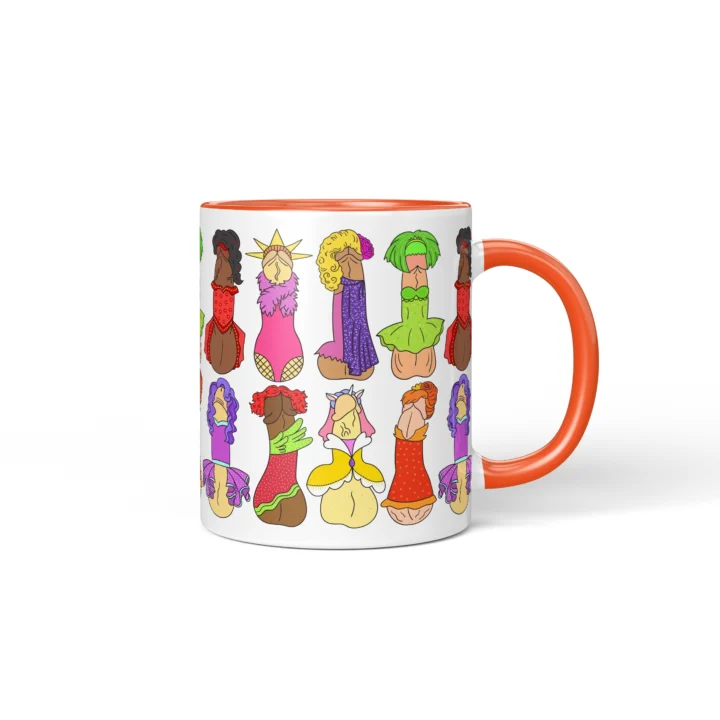 Drag Queen Penis Mug - Campy Pride Humor Gift - Orange mug mockup