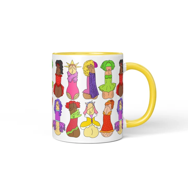 Drag Queen Penis Mug - Campy Pride Humor Gift - Yellow mug mockup