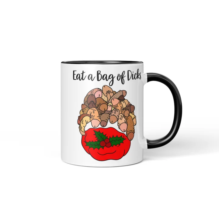 Eat A Bag Of Dicks Penis Mug - Rude Christmas Gift - Black mug mockup