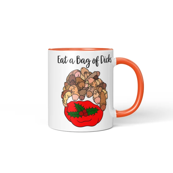 Eat A Bag Of Dicks Penis Mug - Rude Christmas Gift - Orange mug mockup