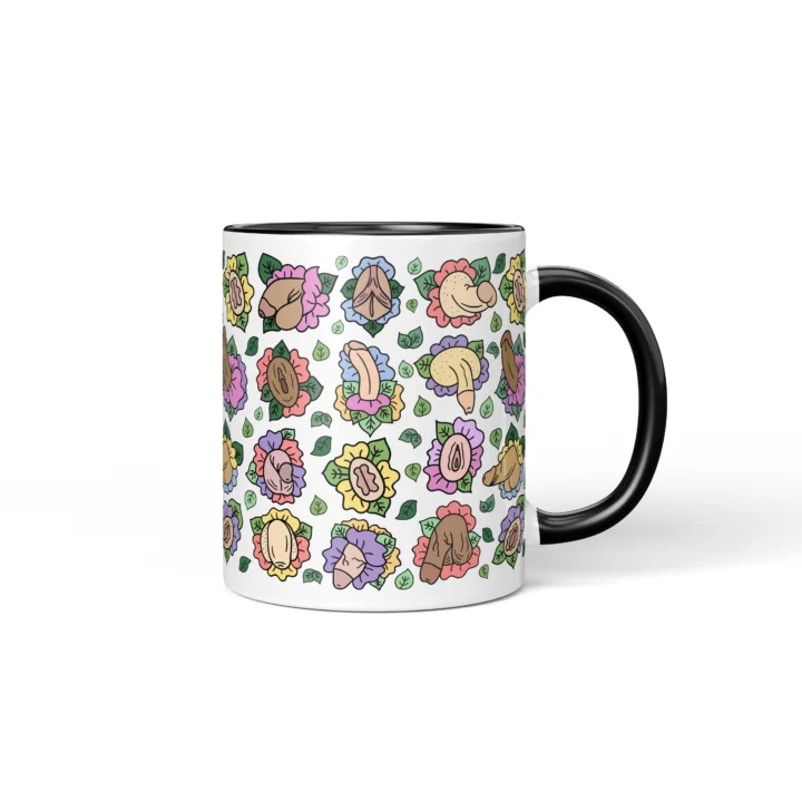 Floral Adult Humor Mug - Body Positive Anatomy Art Gift - Black mug mockup
