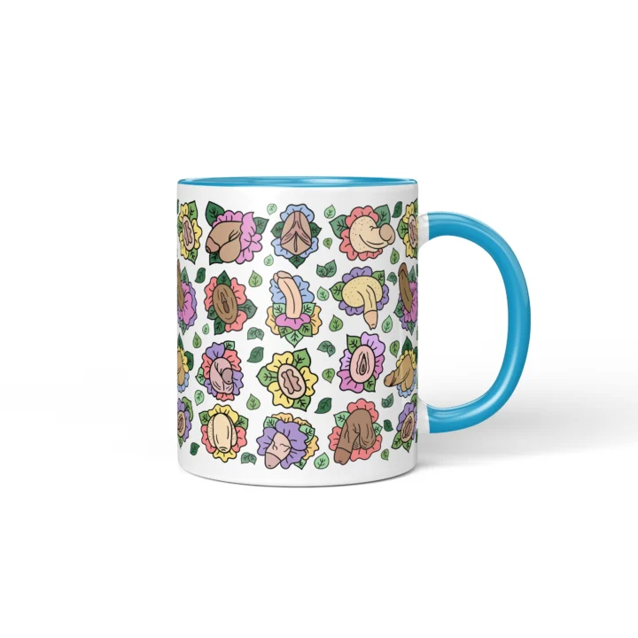 Floral Adult Humor Mug - Body Positive Anatomy Art Gift - Blue mug mockup