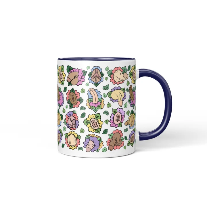 Floral Adult Humor Mug - Body Positive Anatomy Art Gift - Dark Blue mug mockup