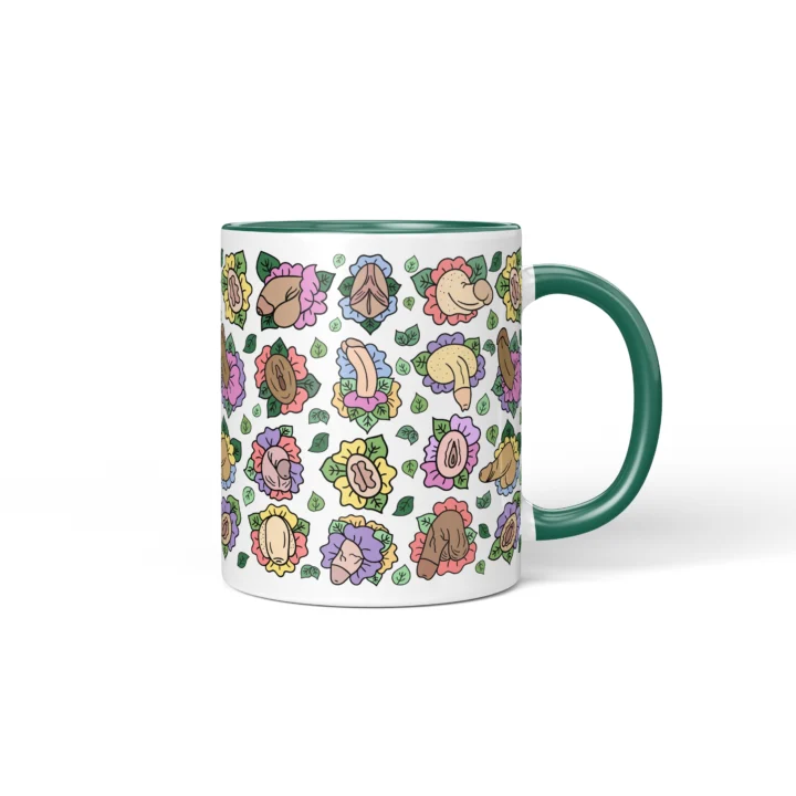 Floral Adult Humor Mug - Body Positive Anatomy Art Gift - Dark Green mug mockup